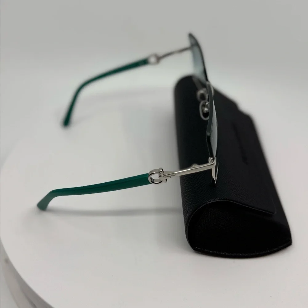 NEW! Salvatore Ferragamo Rectangle Sunglasses Silver Frame /Turquoise Gradient